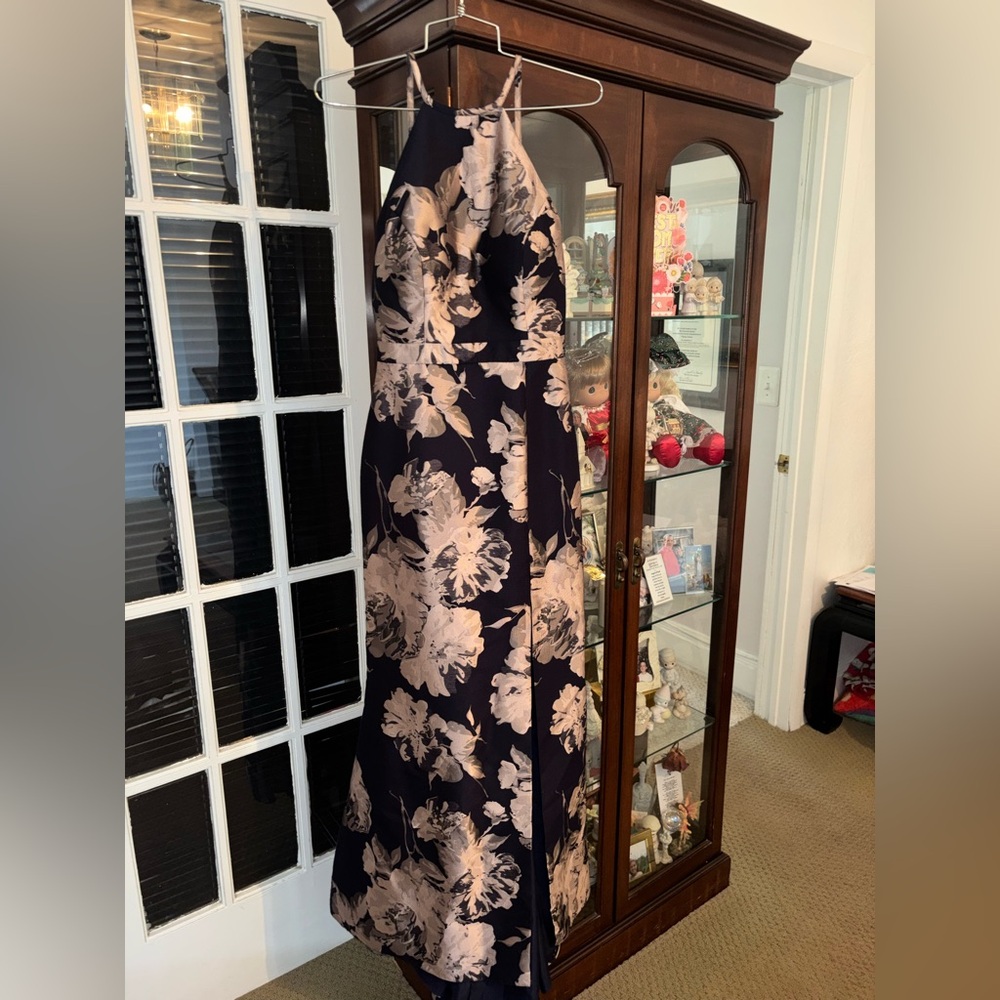 Navy Xscape Floral Evening Gown Women's Dress Sz 0